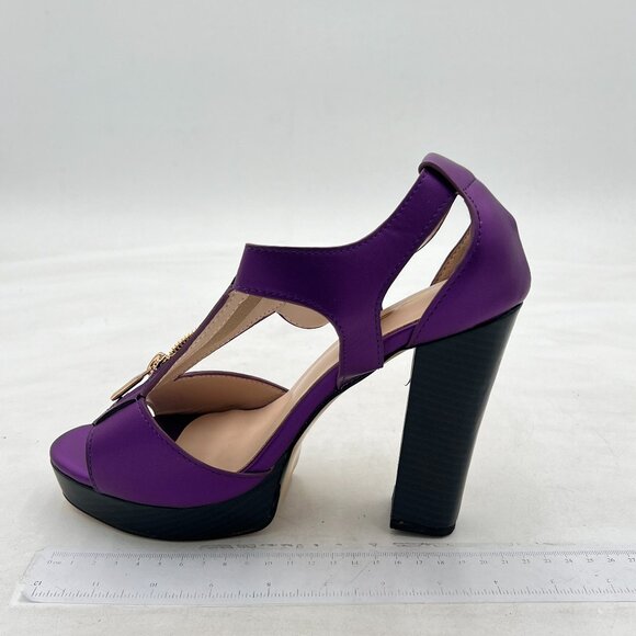 FSJ Purple Peep Open Toe T-Strap Front Zipper Chunky Stacked High Heel Sandal - Picture 2 of 8